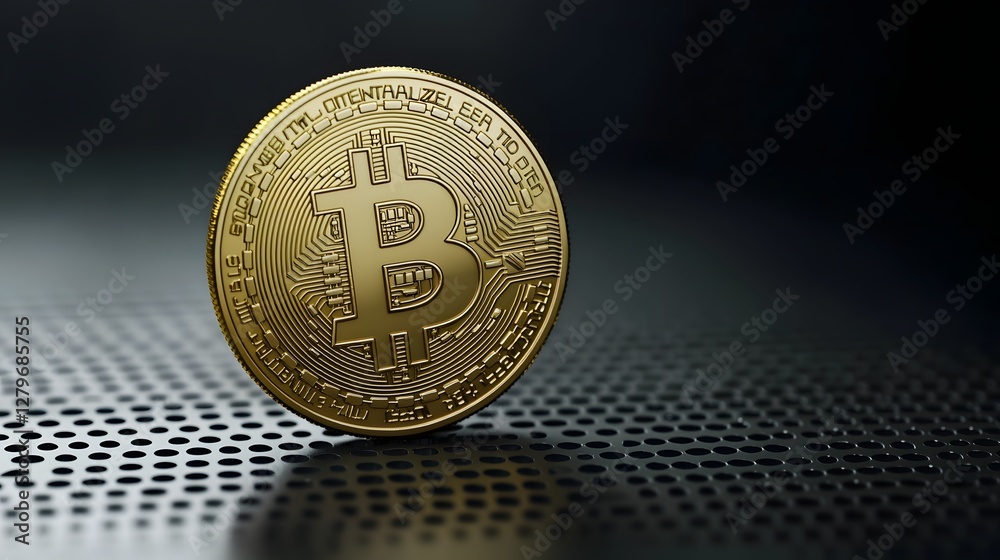 Poster photo of bitcoin digital currency soaring upwards on a futuristic financial screen depicting the gro