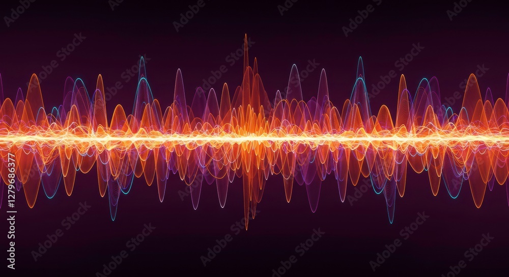 Poster electrifying sound waves: a mesmerizing, abstract representation of sound waves pulsating with vibra