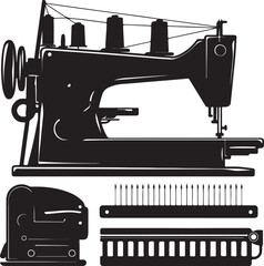Sewing Machine Silhouette Vector. Black Clipart of Sewing Tools