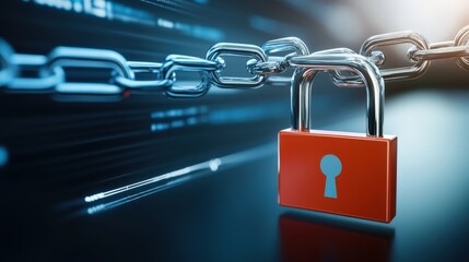 Naklejka premium Secure digital data protection cybersecurity environment lock and chain concept technology background close-up view