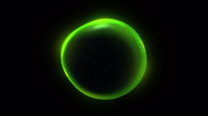 Green fluid energy sphere with particle field. Abstract magical sphere with plasma. Energetic naturalistic minimalist ball for business, presentations. ECO atom, green particle. Loop green core.