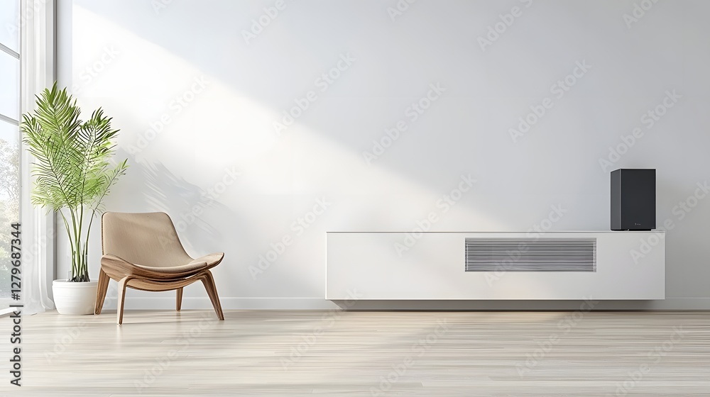 Aufkleber stylish and energy efficient split type air conditioning unit mounted on the wall in a modern minima