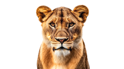 Lioness portrait against plain background