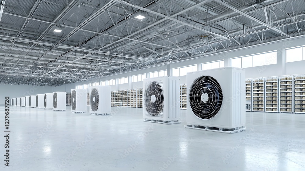 Aufkleber view of multiple large air conditioning units and cooling systems installed inside a spacious well l