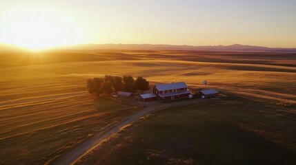 Farmhouse at sunset