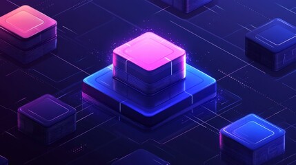 Abstract digital illustration of glowing cubes in a futuristic grid environment