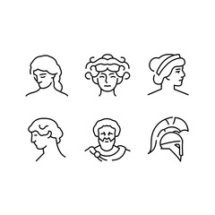 Ancient Greece Statue icons. Set of 20 Ancient Greek trendy minimal icons. Woman, Spartan Helmet. Design signs for web page, mobile app, packaging design. Vector illustration