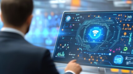 Innovative technology presentation modern office digital interface high-tech environment close-up view future connectivity concept