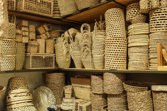 Handcrafted baskets for sale at a craft bazaar in the central market of the city of Teresina, Piauí, northeastern Brazil