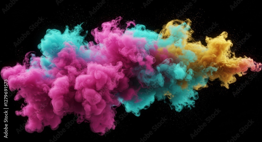 Poster chromatic explosion: a vibrant explosion of colors swirls against a dark backdrop, creating an abstr