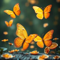 Beautiful Monarch Butterflies Fluttering Amongst Flowers and Nature