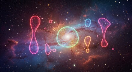 Cosmic Symphony: A mesmerizing visual journey through the cosmos, where vibrant, organic shapes dance amidst a swirling galaxy.