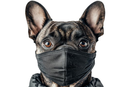 Dog in a mask indoors during pandemic