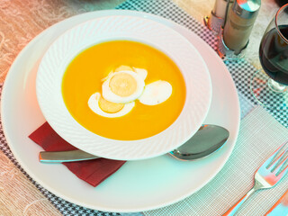 Healthy and tasty vegetable puree with boiled egg