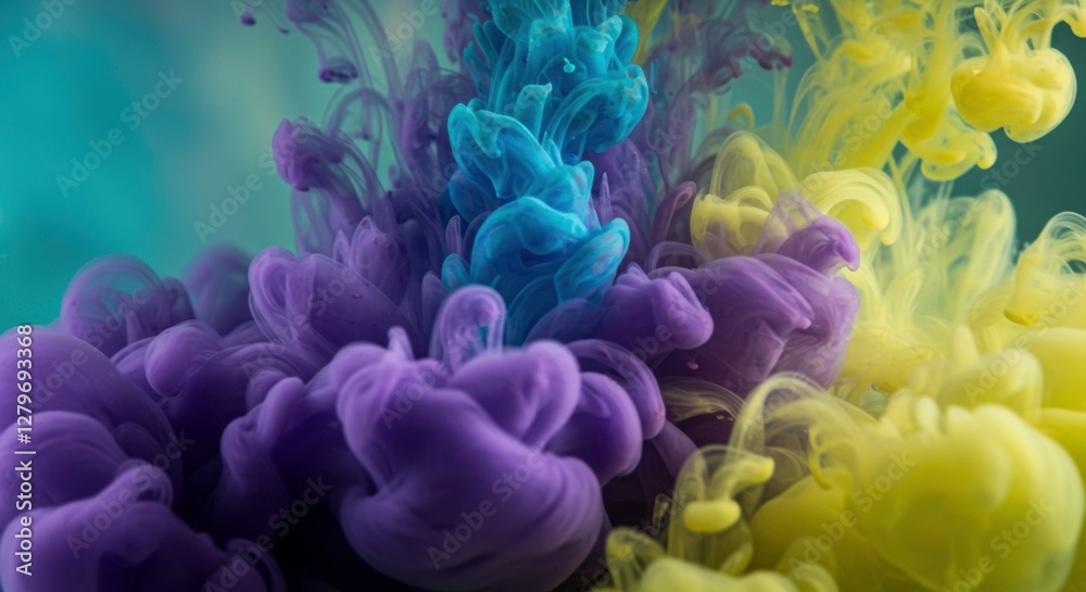 Poster explosive colors: a vibrant display of colorful inks colliding and swirling together, creating an ab