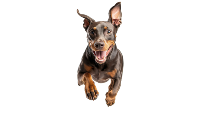 Happy dog jumping in playful excitement outdoors