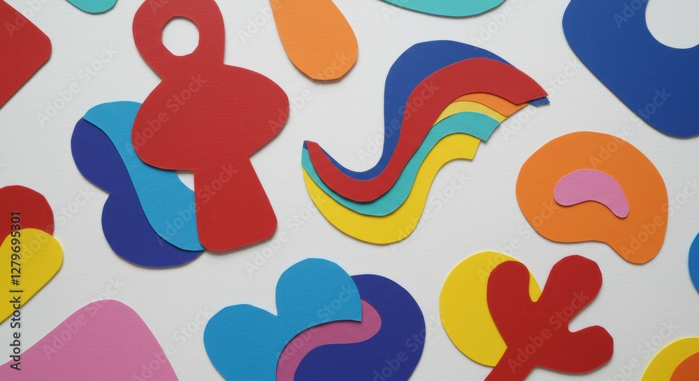 Poster abstract shapes: a vibrant arrangement of colorful, abstract paper cutouts creating a playful and dy