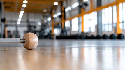 Gym floor, wooden weight, fitness equipment background