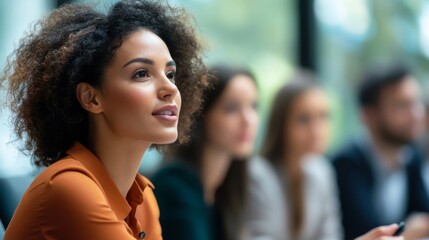 Obraz premium Businesswoman listening at conference