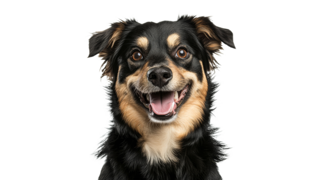 Happy dog with playful expression indoors