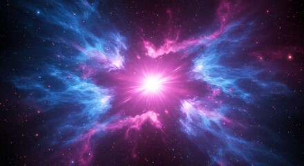 Fototapeta premium Cosmic Brilliance: A mesmerizing view of a radiant nebula with vibrant hues of pink and blue, symbolizing the vastness and beauty of space