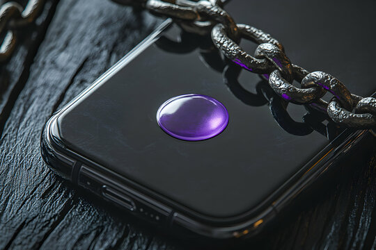 Digital Detox, Conceptual Image of a Chained Smartphone representing addiction and the need for digital detox, promoting mindfulness and reduced screen time in the digital age
