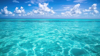 A crystal-clear ocean under a bright sky, endless blue water creating a sense of tranquility.