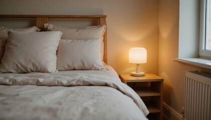 Cozy and Inviting Bedroom with Soft Textiles, Warm Lighting, and Minimalist Decor