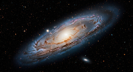 Fototapeta premium A distant barred galaxy stretching across space, surrounded by countless tiny stars