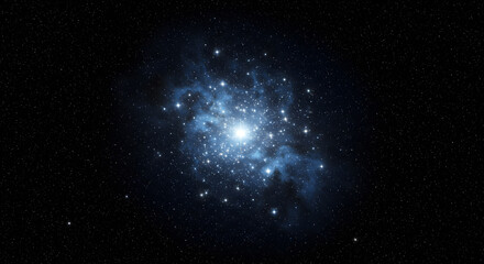Fototapeta premium A dense star cluster glowing in shades of blue and white against a dark cosmic void