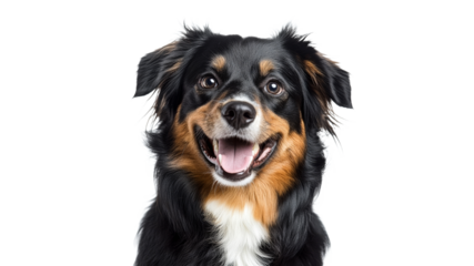 Happy black and tan dog with friendly expression