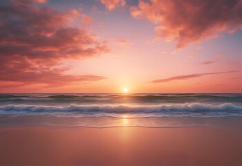 Fototapeta premium Pink Sunset on the Beach: Golden Hour Waves and Sky at Twilight