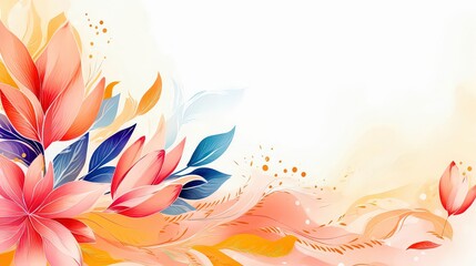 Flower and botanical leaves watercolor hand drawing.