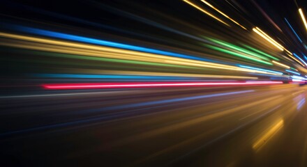 Lightspeed Dynamics: Capturing streaks of vibrant light across the dark expanse, this image presents a dynamic display of motion, evoking the sensation of speed and forward momentum. 