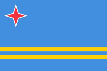 A vector flag of Aruba, a constituent island country within the Kingdom of the Netherlands with accurate dimensions and official color. File can be used for digital editing and/or printing of any size