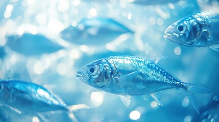 Fototapeta premium Underwater scene with shimmering fish swimming gracefully in a clear blue environment