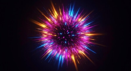 Explosive Energy Burst: A mesmerizing display of vibrant energy explodes with dynamic, colorful streaks of light against a black backdrop, creating a sense of wonder. 