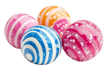 Colorful striped candy balls on a white background