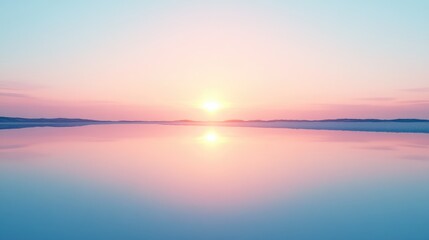Fototapeta premium A soft gradient sky over a mirror-like beach reflecting the warm hues of the setting sun.