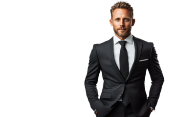 Confident man in suit on plain background