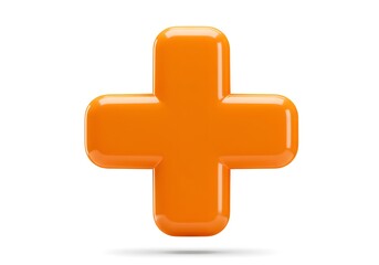 Obraz premium Shiny Orange Plus Sign Symbol Isolated on White Background,3D Glossy Icon.