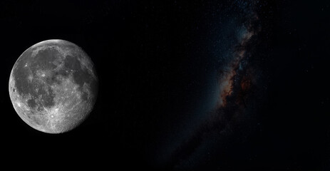 moon phase seen from space with starry background