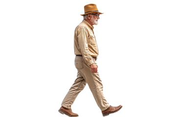 Elderly man strolling in casual clothing outdoors