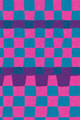 Fototapeta premium A trendy and vibrant checkerboard pattern with alternating neon pink and blue squares, giving a retro 80s feel.