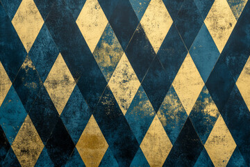 Fototapeta premium A striking harlequin diamond pattern in alternating shades of deep blue and gold, with subtle textures that add a touch of luxury and sophistication.