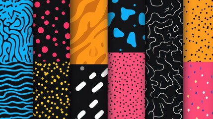 Dive into the s with a seamless pattern collection featuring vibrant retro designs perfect for fabric and apparel.
