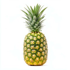 Fototapeta premium A vibrant pineapple rests on a white background, highlighting its rich colors and textured skin for a tropical feel.