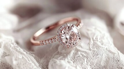 A vintage-inspired engagement ring showcased on a lace fabric background