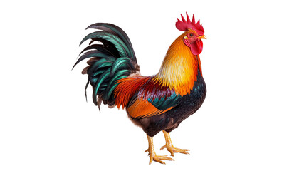 Fototapeta premium Rooster shows vibrant feathers in sun