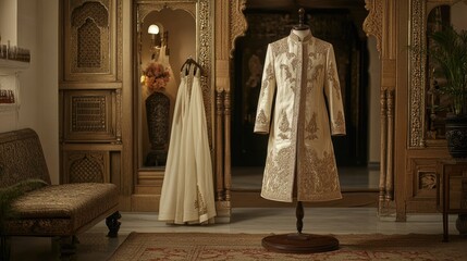 Naklejka premium A well-prepared engagement outfit set up for a stylish and confident look